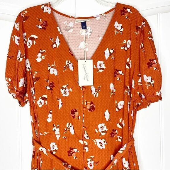 NEW Universal Threads Orange Floral Button Front Puff Sleeve Dress XXL - Picture 4 of 6